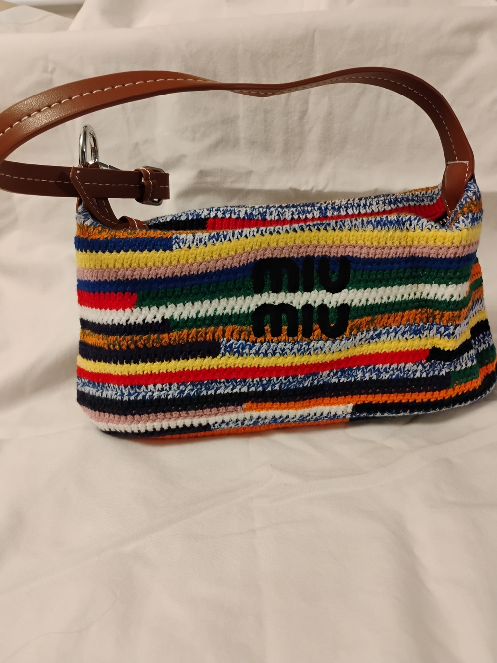 Miu Miu Multicolor Striped Crochet Shoulder Bag Mini